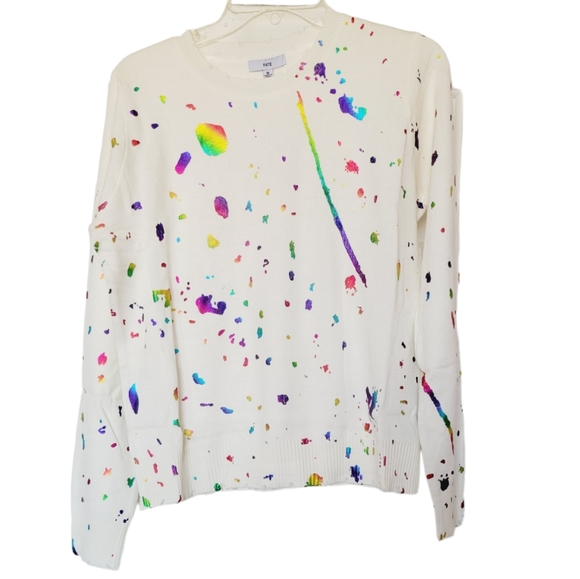 NWT Long Sleeve Metallic Paint Splatter Sweater with Raw Hem - Picture 4 of 10